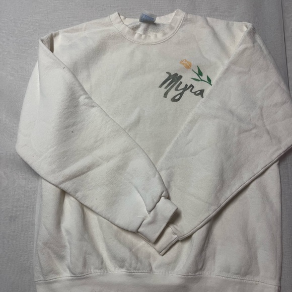Myra Bag Tops - Myra Bag White Crewneck Sweater‎ for Women Size Large Vintage Made by Cheetah.